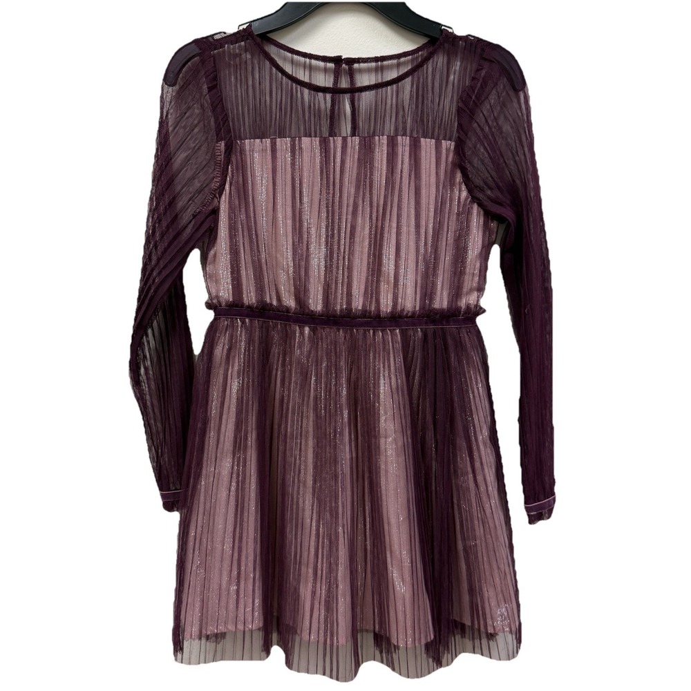NWT Calvin Klein Girls Plum Glitter Mesh Dress Size 7 Long Sleeve Party Dress